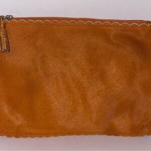 Vivre couture‎ Leather Fur Hair Cosmetic Bag Made In Italy Orange